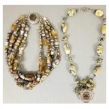 2 lampwork & stone bead necklaces w/ sterling