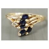 14k gold, sapphire & diamond ring- 2.8g,