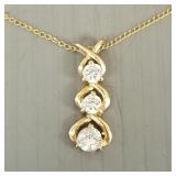 10k gold three stone pendant on 14k chain-