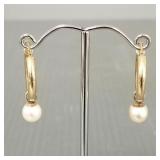 14k gold hoop earrings w/ pearl enhancers- 2.7g,