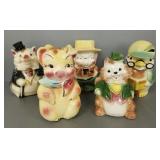 5 vintage pottery cookie jars- cowboy pig as seen-