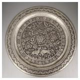 Large repousse decorated metal tray flora/ fauna