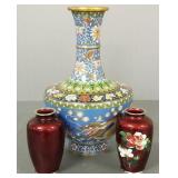 3 cloisonne, etc vases- 12 1/2'H largest