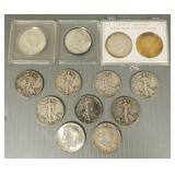 13 asst silver half dollars: 7 Standing Liberty,