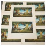 8 vintage 'Garden of Melody' lithos by Roy