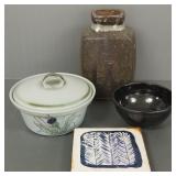 4 pcs mid-century, etc pottery- 9 1/2'H tallest
