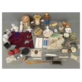 Group small collectibles incl half dolls, knives,