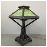 Mission slag glass lamp w/ painted metal base 22'H