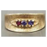 Vintage 10K gold ring s/w 3 colored stones- 3.3g-