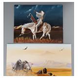 2 signed A. White Native American paintings: chief