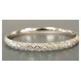 14K white gold bright cut hinged bangle bracelet-