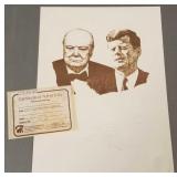 Churchill/ JFK intaglio print signed by Sarah