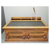 J.P. Coats oak 4-drawer lift top desk- 15'H 30'L