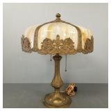 Antique bent panel slag glass lamp- 21'H (as seen-