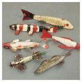 6 assorted vintage handmade fish decoys-