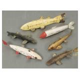 6 assorted vintage handmade fish decoys-