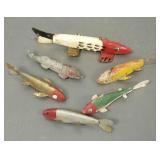 6 assorted vintage handmade fish decoys incl
