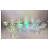 15 pcs Murano uranium glass: 11 1/2' decanter &
