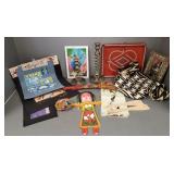 Group ethnic items incl brass candlesticks,