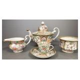 4-pc antique Rose Medallion tea set incl large