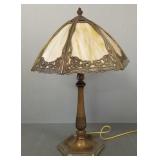 Antique slag glass lamp w/ signed Bradley &