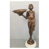Deco nude metal card stand w/ marble base- 25'H,
