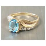 10k gold & blue topaz ring w/ diamond accents-