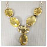 Sterling silver necklace s/w large faceted green