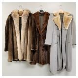 3 women's fur, etc outwear coats (1 w/ hole