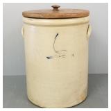 6 gallon crock w/ wooden top- (as seen hairlines)