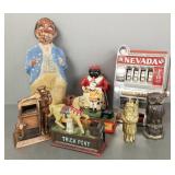 Group banks incl cast iron, etc- some antique