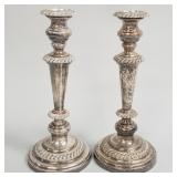 2 antique Sheffield plated candlesticks- 12 1/4'H,