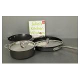 4 pcs. All Clad cookware: 12'D griddle pan,