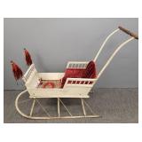 Antique painted child's wooden sleigh w/ pull