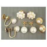 4 pair 14k gold & pearl earrings- 4.6g total