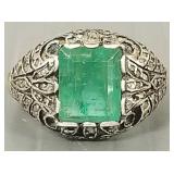 Vintage 14k gold & emerald ring s/w tiny diamonds-