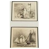 2 John Kelly signed & #'d boat lithos: Schooner