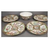 5 pcs antique Rose Medallion: 7' bowl & 4 plates-