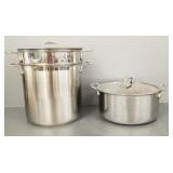 2 pcs All Clad cookware: large pot with strainer &
