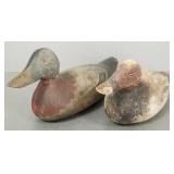 2 vintage carved & painted duck decoys w/ glass