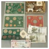 Small gp foreign coins & currency incl some silver
