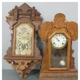 2 carved Victorian wood clocks: 24'H mantle clock