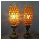 2 mid-century lamps w/ plastic orange prisms 28'H