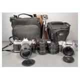 2 cameras: Canon AE-1 w/ Vivitar, etc. lenses &
