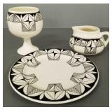 3 pcs signed Laguna Pueblo pottery- 9' diam