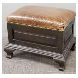 Leather upholstered footstool w/ nail trim