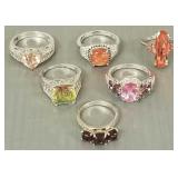 6 fancy sterling silver rings s/w asst. colored