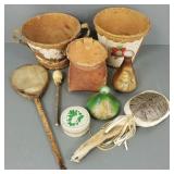 Gp Native American items: tattles, birchbark