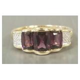 14K ring s/w purple stones & diamonds accents-
