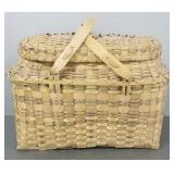 Lg Native American lidded ash basket w/ handles